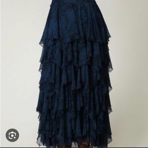 Free People Summer Layers Tiered Maxi Skirt Navy - size 6 long ruffle